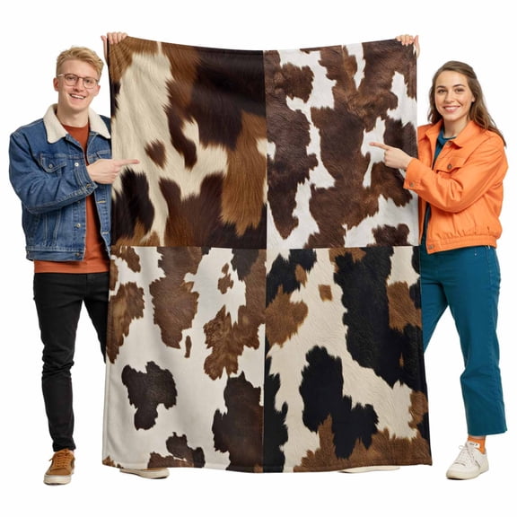Cowhide Flannel Blanket for Bed,Travel and Camping, Cow Skin Texture Super Soft Cozy Blanket for All Seasons 50"x60"