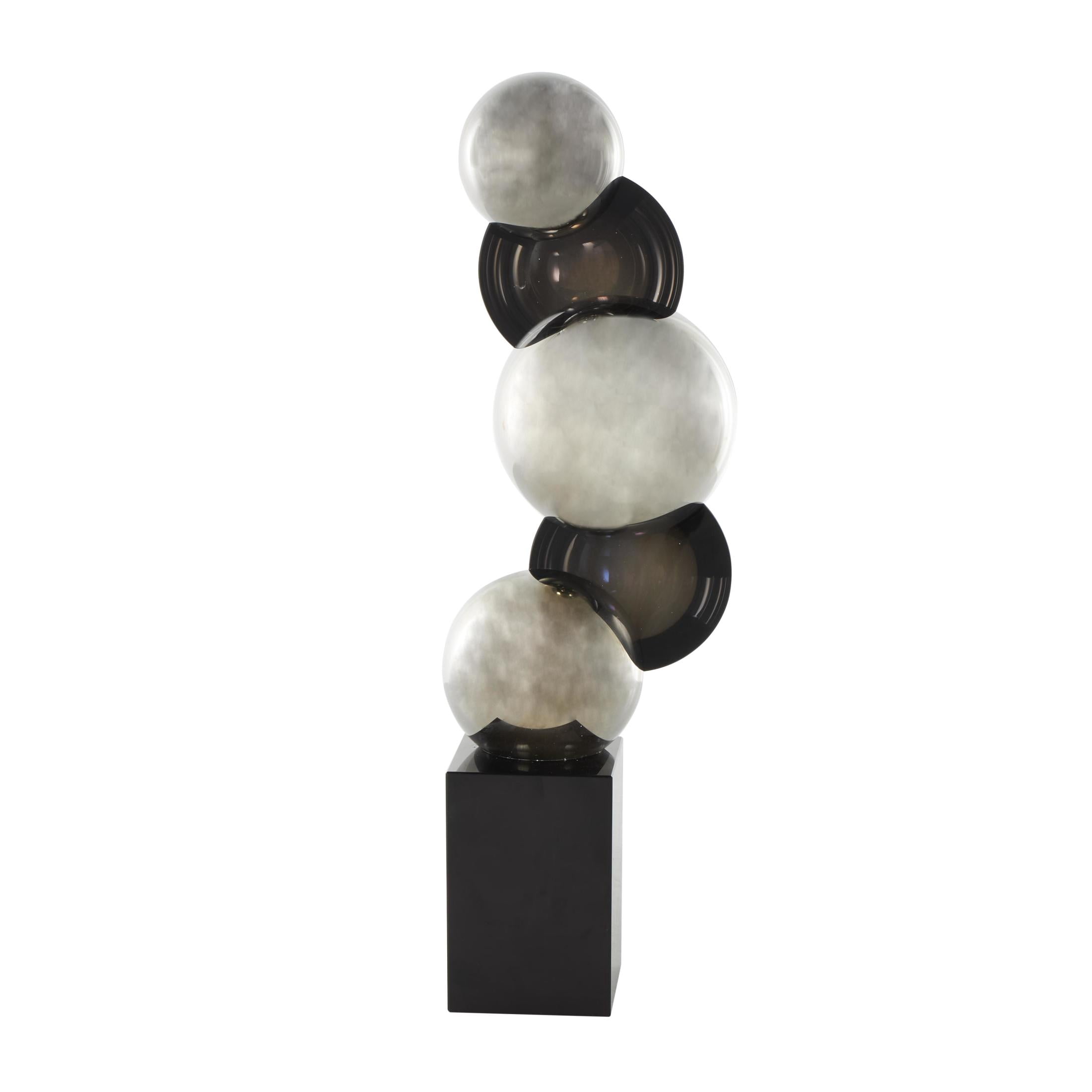 6" x 18" Black Glass Stacked Orb Abstract Sculpture with Black Base, by DecMode