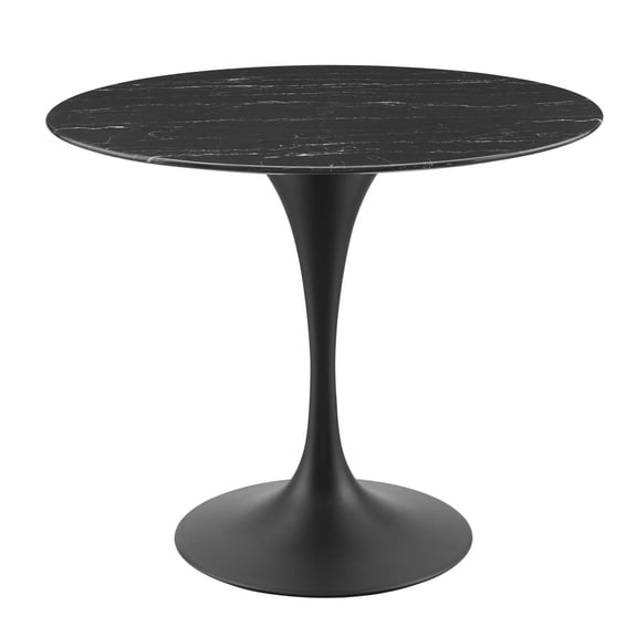 Dining Table, Round, Artificial Marble, Metal Steel, Black, Modern Contemporary Urban Design, Kitchen Room Cafe Bistro Restaurant Hospitality