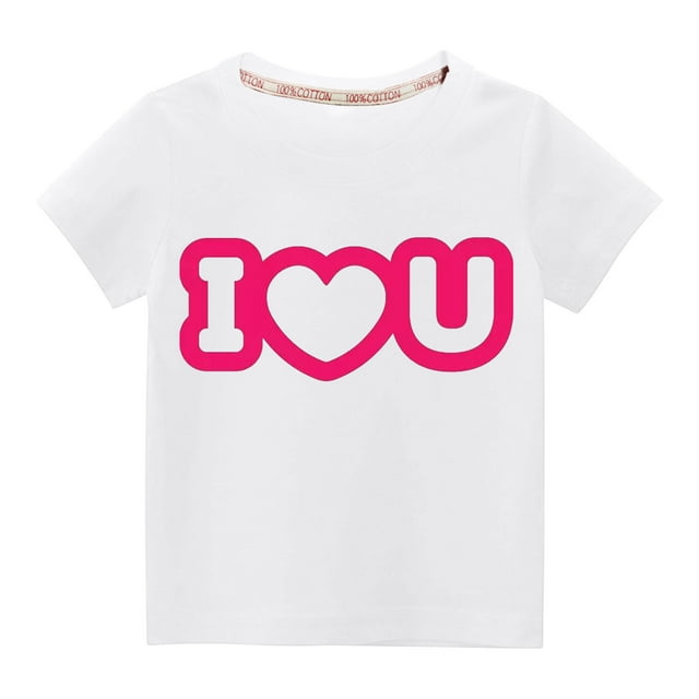 Pisexur Mode Mignon pour Tout-Petits Garçons Filles Couleur Unie Col Rond Saint-Valentin Imprimé Cœur Manches Courtes