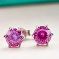 thumbnail image 2 of Pink 1 Carat 6.5Mm Round Hundred Face Cut Moissanite Earrings Sterling Silver S925 Over-Test Drill With Gra Certificate, 2 of 4