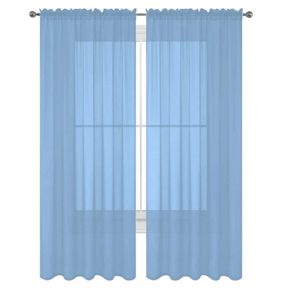 Decotex Modern Light Blue Solid Print Rod Pocket Sheer Curtain Panel Pairs, 55” x 45” (2 Panels)