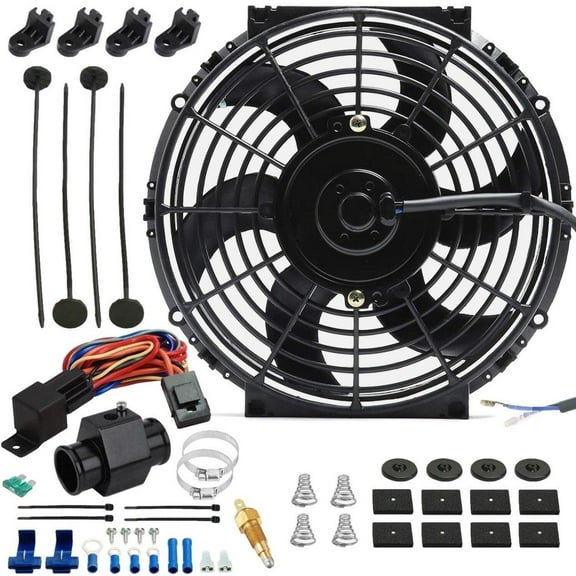 10-11 Inch 90w Electric Cooling Fan Radiator Hose In-Line Ground Switch Kit
