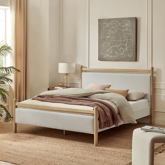 Ginny King Size Platform Bed Frame in Light Oak Heathered Ivory