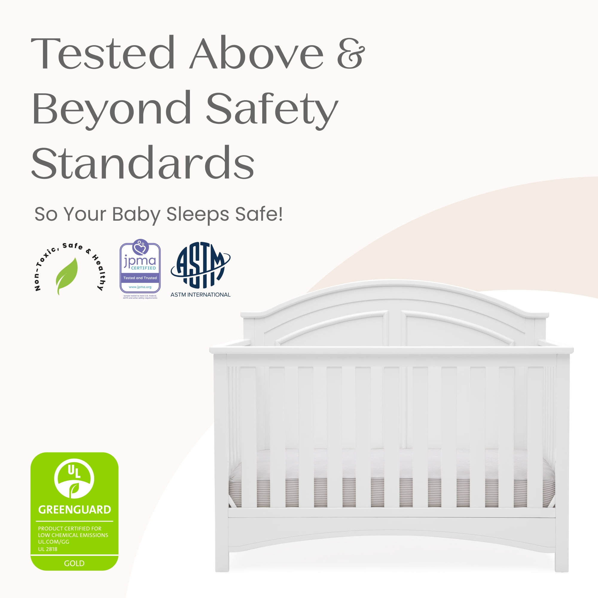 Delta Children Perry 6-in-1 Convertible Crib, Greenguard Gold Certified, Converts to Toddler Bed, Daybed, Sofa Bed & Full-Size Bed with/without Headboard, Fits Standard Crib Mattress, Bianca White