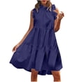 thumbnail image 1 of LOVZFMLL Robes d'Été pour Femmes Couleur Unie Mode Décontractée Col Montant Sans Manches Col Rond, 1 of 4