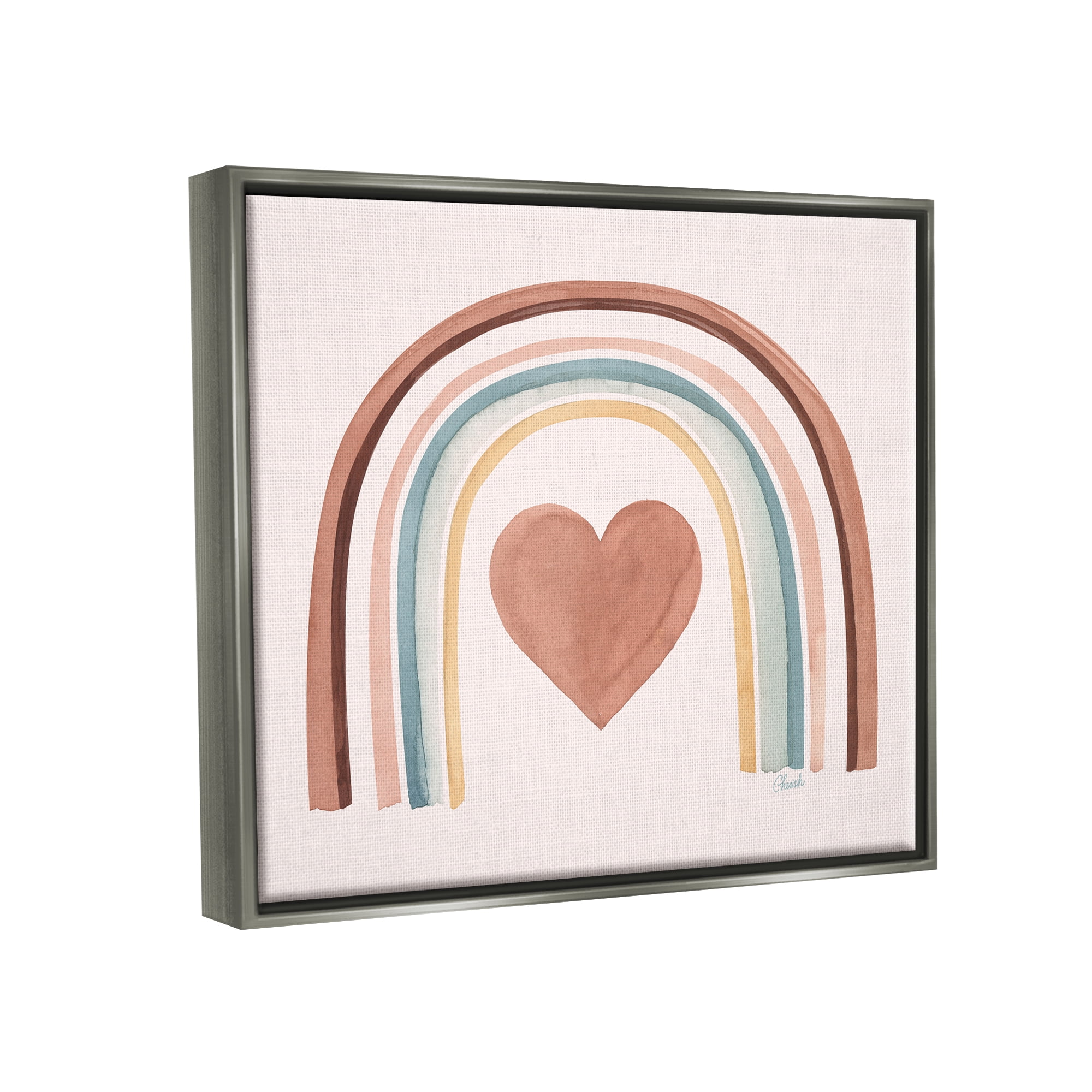 Stupell Earth Toned Rainbow Arch Heart Landscape Painting Gray Floater Framed Art Print Wall Art