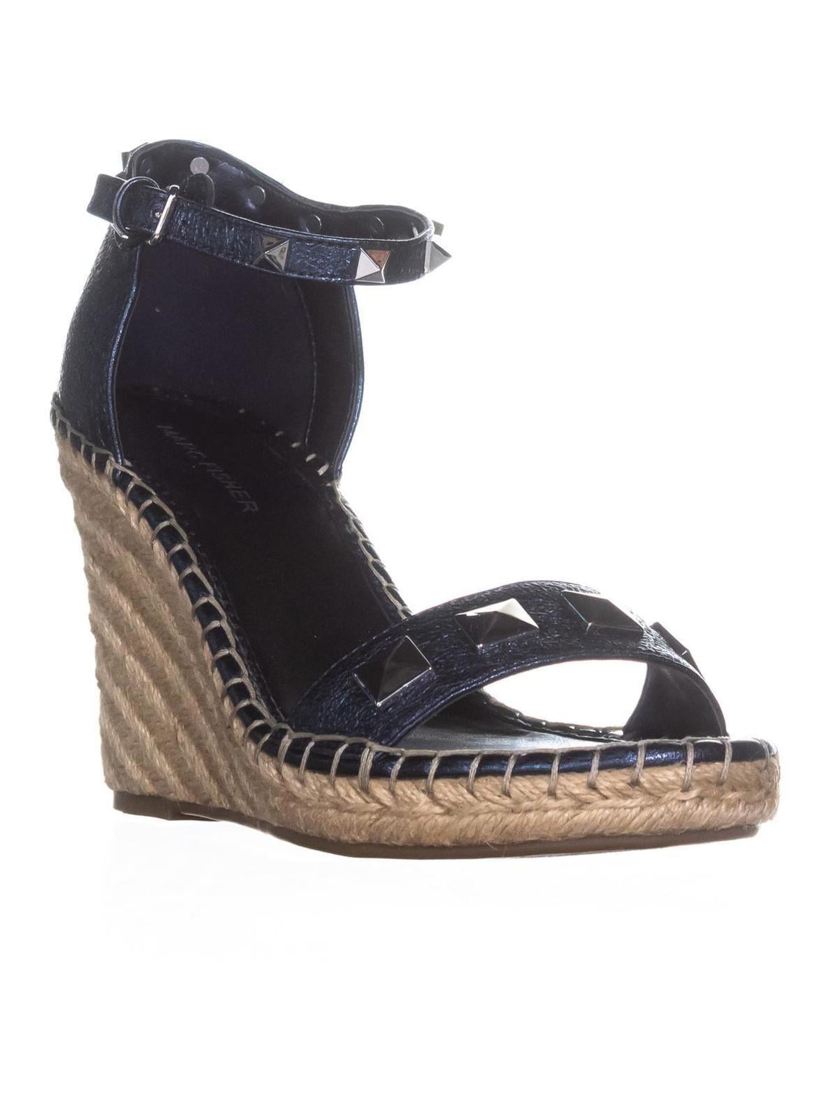 Marc Fisher - Womens Marc Fisher Knoll Studded Wedge Sandals, Dark Blue ...