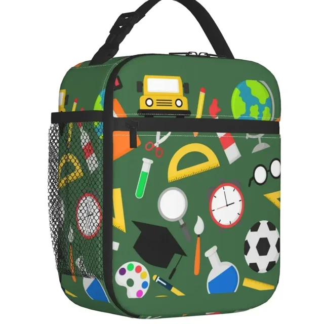 Back To School Arts Crafts Pattern Thermal Insulated Lunch Bag Women Resuable Lunch Tote for School Multifunction Food Box