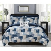 Chic Home  Maureen 8 Piece Reversible Comforter Set Patchwork Bohemian Paisley Print Design Bed in a Bag - Sheet Set Pillowcases Decorative Pillow Shams Included, King - Navy, Blue & White