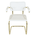 thumbnail image 4 of Breuer Chair Company Marcel Breuer B64 Cesca Cane Cantilever Armchair Arm Chair w/ Brass Steel Frame White Wood & White Cane (Made in Italy) by Furnish Theory, 4 of 16