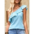 thumbnail image 2 of Asyoly Womens Tops Solid Color One Shoulder Blouse Ruffled Tunic Shirts Sleeveless Loose Tank Top S-XL, 2 of 7