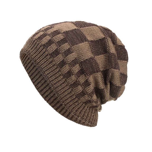 Fewfanhot Checkered Knit Beanie Hat for Men Women, Warm Soft Slouchy Skull Cap, Stylish Grid Pattern Hat for Outdoor Activities Daily Wear Gift