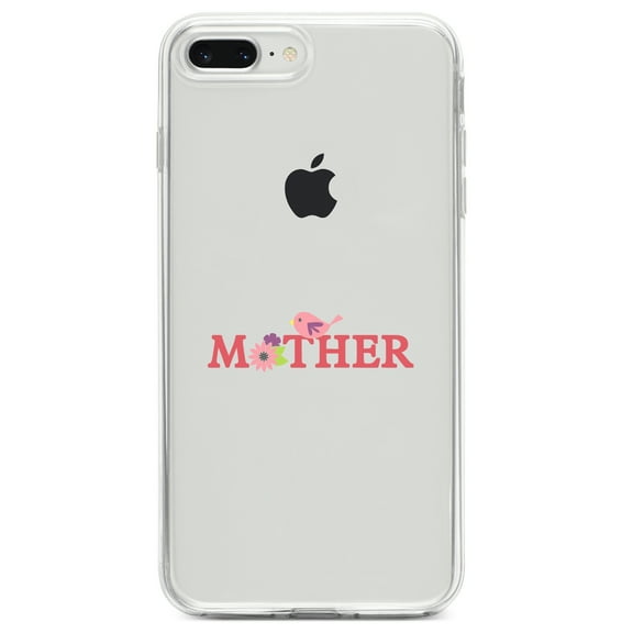 DistinctInk Clear Shockproof Hybrid Case for iPhone 7 PLUS / 8 PLUS (5.5" Screen) TPU Bumper Acrylic Back Tempered Glass Screen Protector - Mother - Pink Bird & Flowers