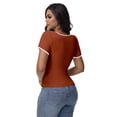 thumbnail image 4 of Women's Short Sleeve Square Neck T Shirt Color Block Slim Fit Summer Basic Tee Tops, 4 of 4