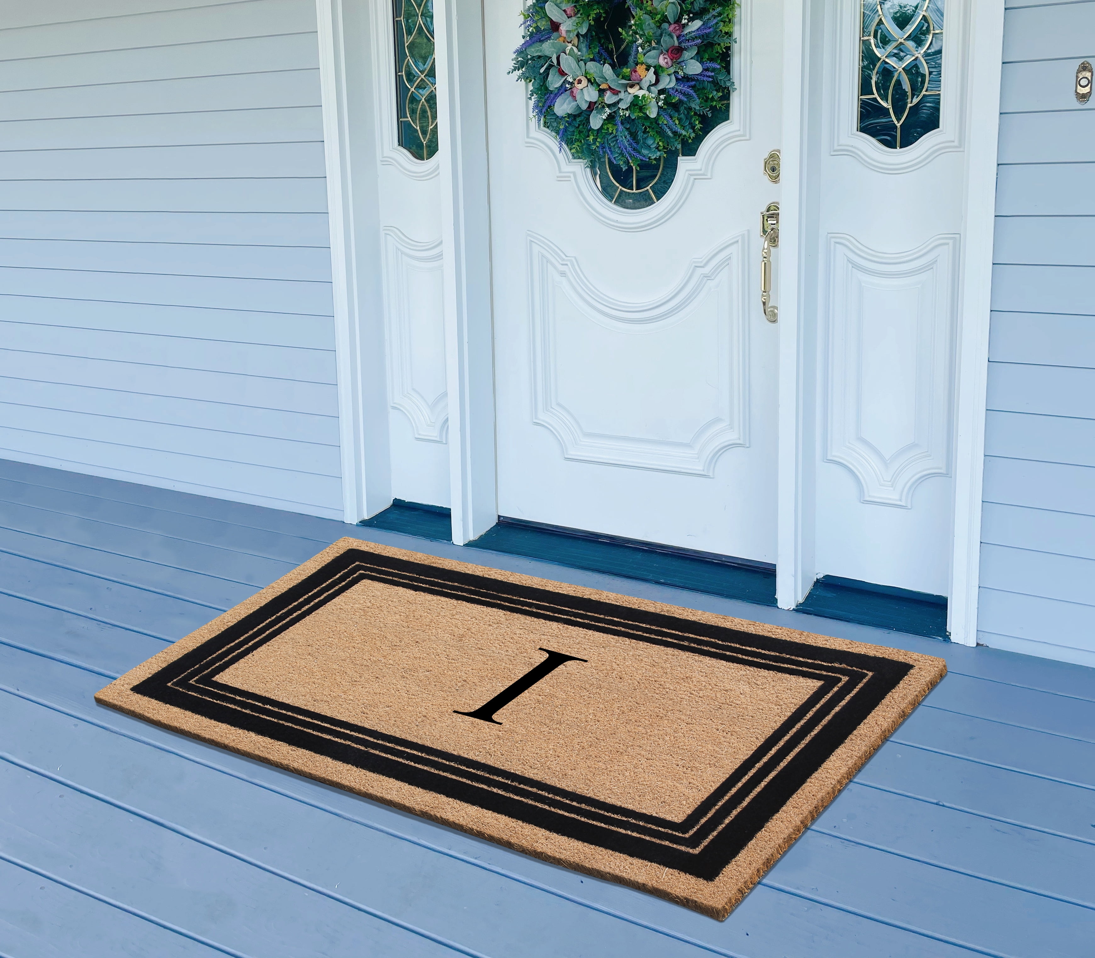 A1HC Natural Coir Monogrammed Entrance Door Mats, Durable Large Outdoor Rug, Non-Slip, Flock Doormat, Thin-Profile Heavy Duty Door Mat, Indoor Outdoor Front Door, High Traffic Areas, 24" X 39"
