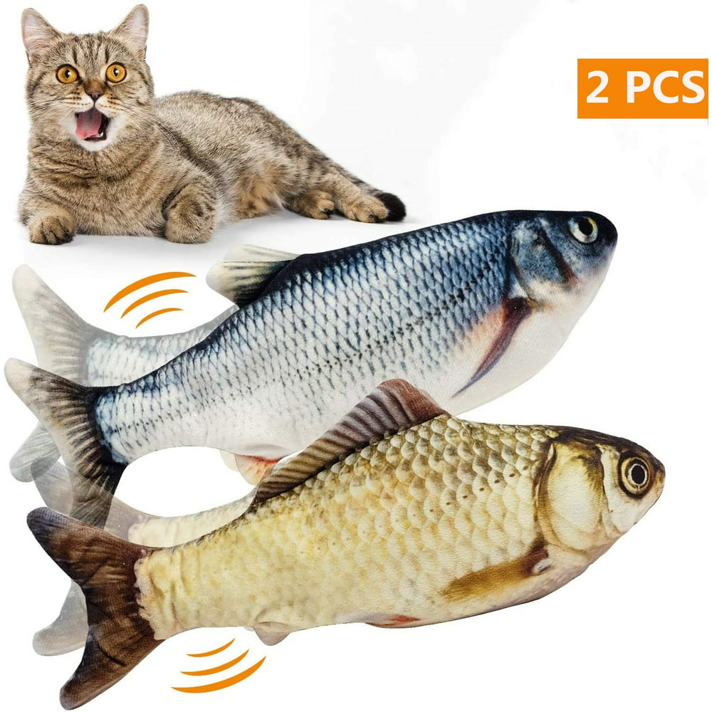 2 Pack Electric Moving Fish Cats Toy, Realistic Flopping Wagging Kicker