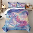 thumbnail image 2 of Metsweet Dreamy Princess Unicorn Twin Quilt Set, Watercolor Rainbow Twin Coverlet Set, Blue Pink, 2 of 7