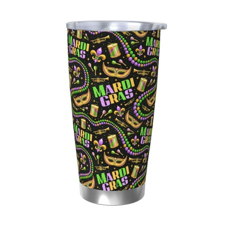 

Uemuo Mardi Gras3 Print Travel Coffee Mug 20oz Double-walled Car Cup Stainless Steel Insulated Tumbler Leak-proof Travel Cup Reusable Straw Car Cup-Without Straw