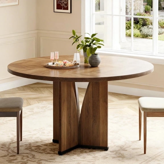 Fnova 39.37" Modern Round Dining Table for 4 with Wood Tabletop, Kitchen Table for Dining Room, Brown