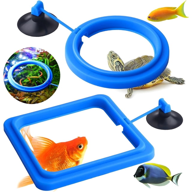 Anillo de alimentación para peces, 2 piezas, alimentador de peces, acuario, peces, tortugas, tanque, accesorios, alimentador de alimentos, círculo, bettas, peces dorados, tortugas (azul)