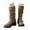 Khaki, variant on Womens Slouchy Motorcycle Boots Wide Calf Retro Leather Round Toe Chunky Heel Pull on Mid Calf Riding Booties