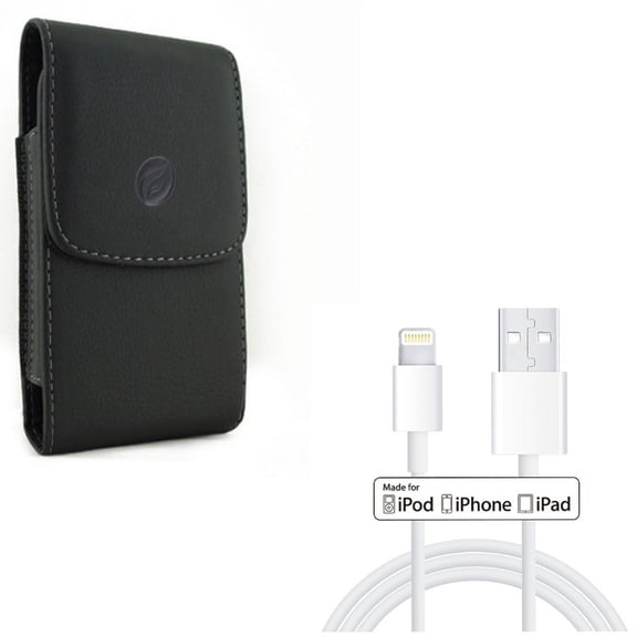 Certified 3ft MFi USB Cable w Holster Leather Case Belt Clip for iPhone XS,X,8,7,6S,6,11 Pro Models