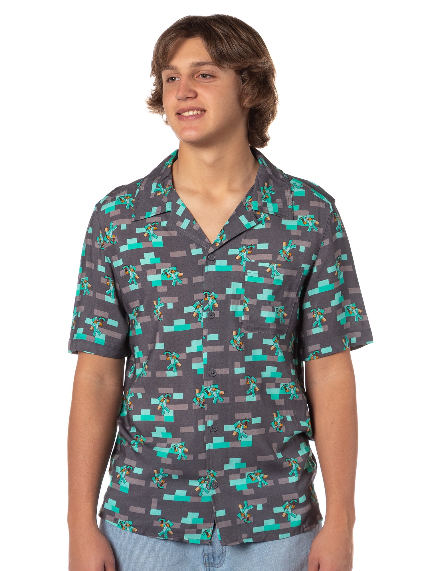 minecraft dress shirt Minecraft Creeper Little Boys Short Sleeve Button Down Dress Shirt Green 5 : Target