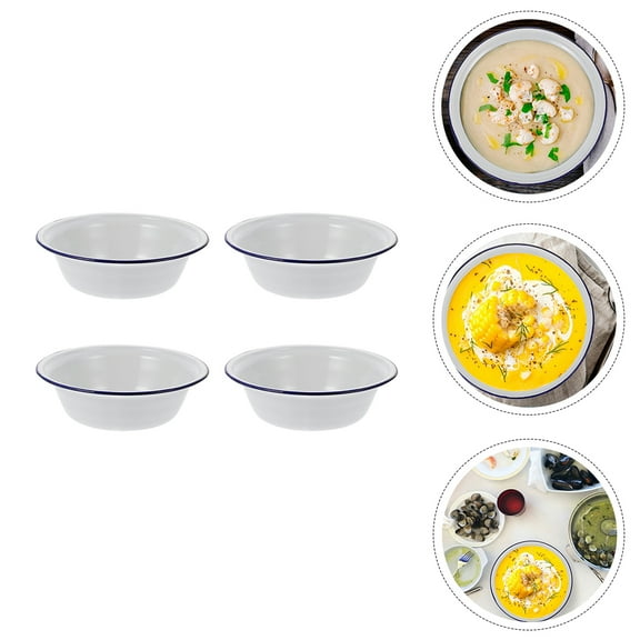 Squalise 4Pcs Thickened Soup Basins Practical Enamel Soup Bowls Enamel Kitchenware