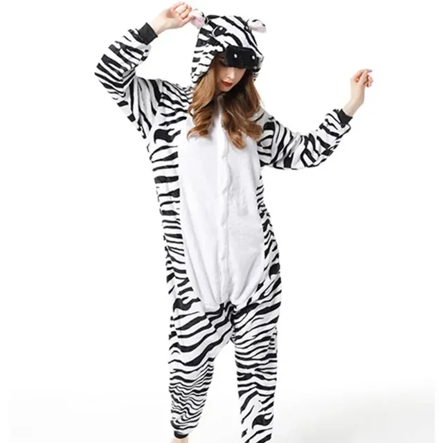 Pyjama d'Hiver Familial une Pièce Dessin Animé Zebra avec Deux Oreilles Rondes Roses Polyester Chaud Ajusté et Confortable Mignon Vêtements de Nuit Cosplay RWJDXD