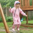 thumbnail image 2 of Kogui Kids Rain Suit Toddler Girls Boys One Piece Raincoat Waterproof Coverall Cartoon Rain Jacket 4T 5T (Pink,4-5 Years), 2 of 9