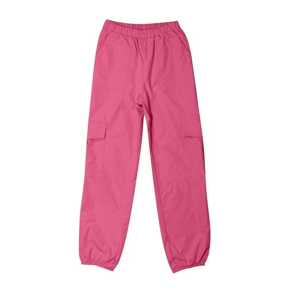 Tfken Pants For Girls Child Size 5-6 Years Cargo Ankle-Length Elastic Waist Fashion Relaxed Pink Pant