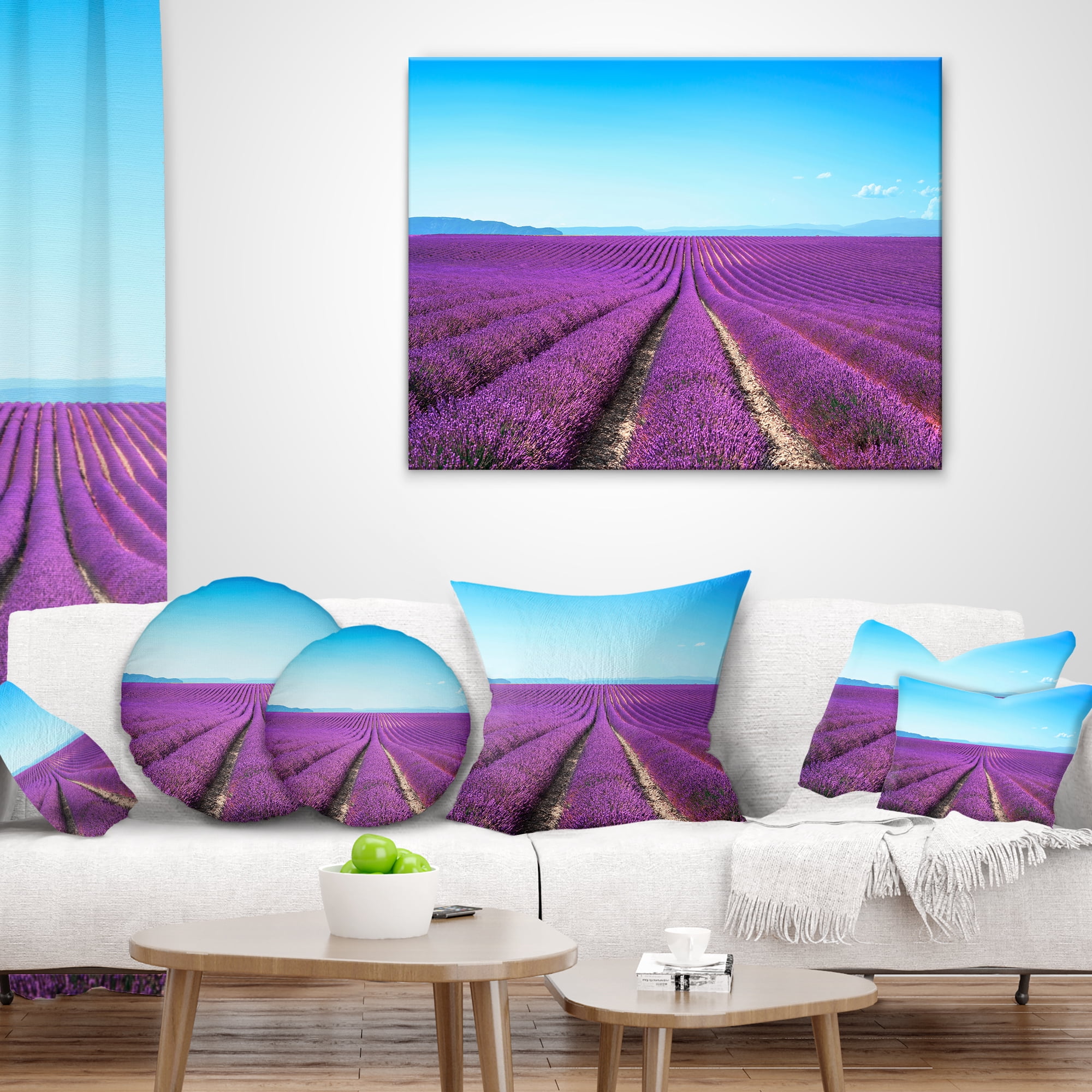 Designart Lavender Flower Blooming Fields - Abstract Throw Pillow - 12x20
