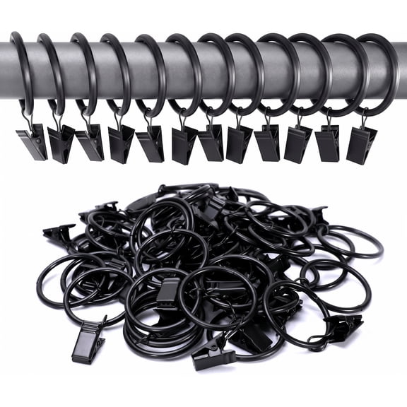 40 Pack Metal Curtain Rings with Clips, Vintage Black 1.5" Rod Hooks Heavy-Duty Smooth Sliding Drapery Clip Rings for Window Drapes