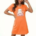 thumbnail image 5 of Sakmal Pajama Dress for Women Halloween Cute House Dress Orange Short Sleeve Ghost and Pumpkin Print Nightgowns, 5 of 5