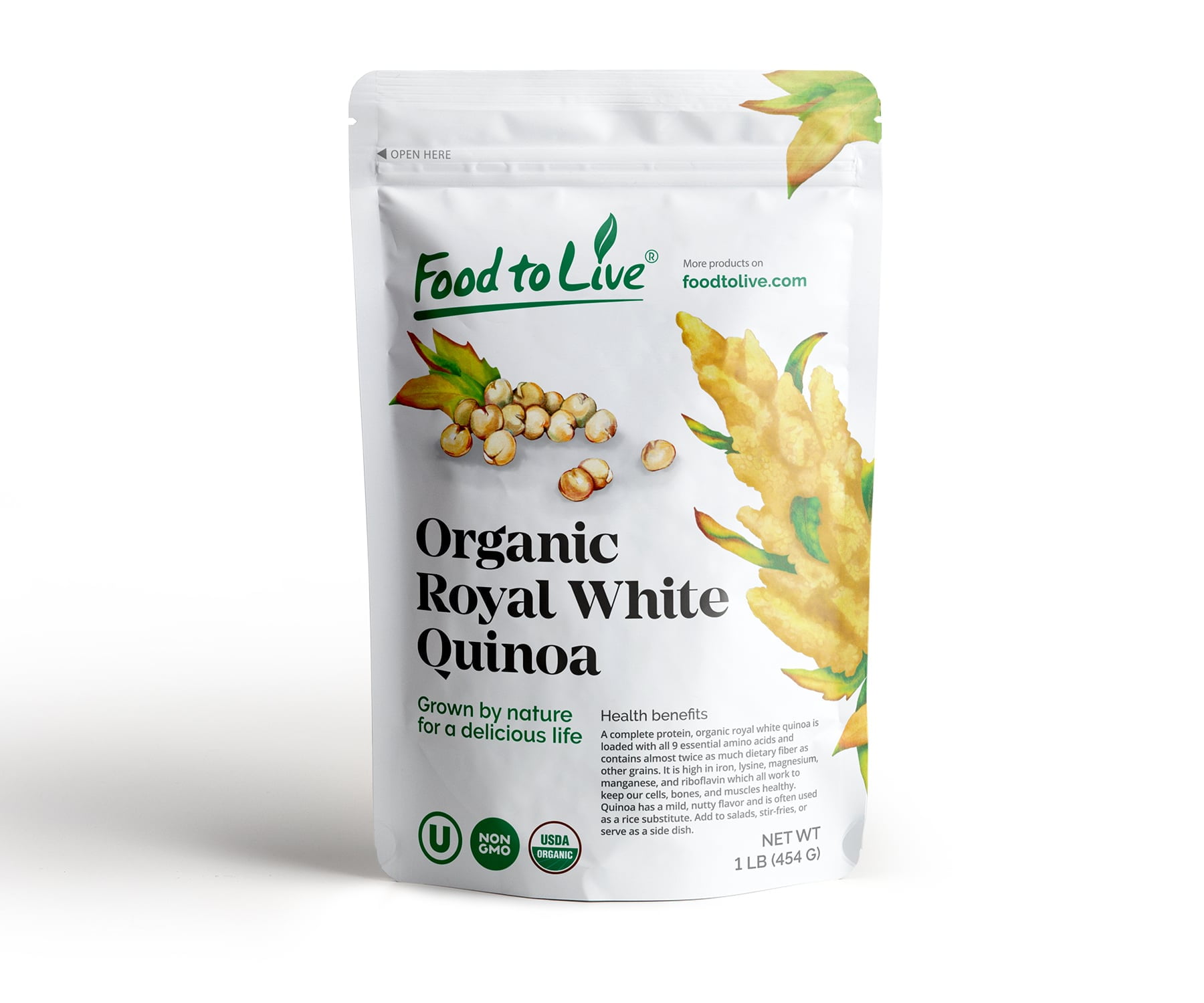 Organic Royal White Quinoa, 1 Pound Whole Grain, NonGMO, Kosher, Raw, Vegan, Bulk by Food to