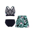 thumbnail image 2 of TiaoBug Kids Girls 3 Piece Swimsuit Criss Cross Bikini Set Hawaii Surfing Floral Print Bathing Suit Pool Party Swimwear Black 10, 2 of 7