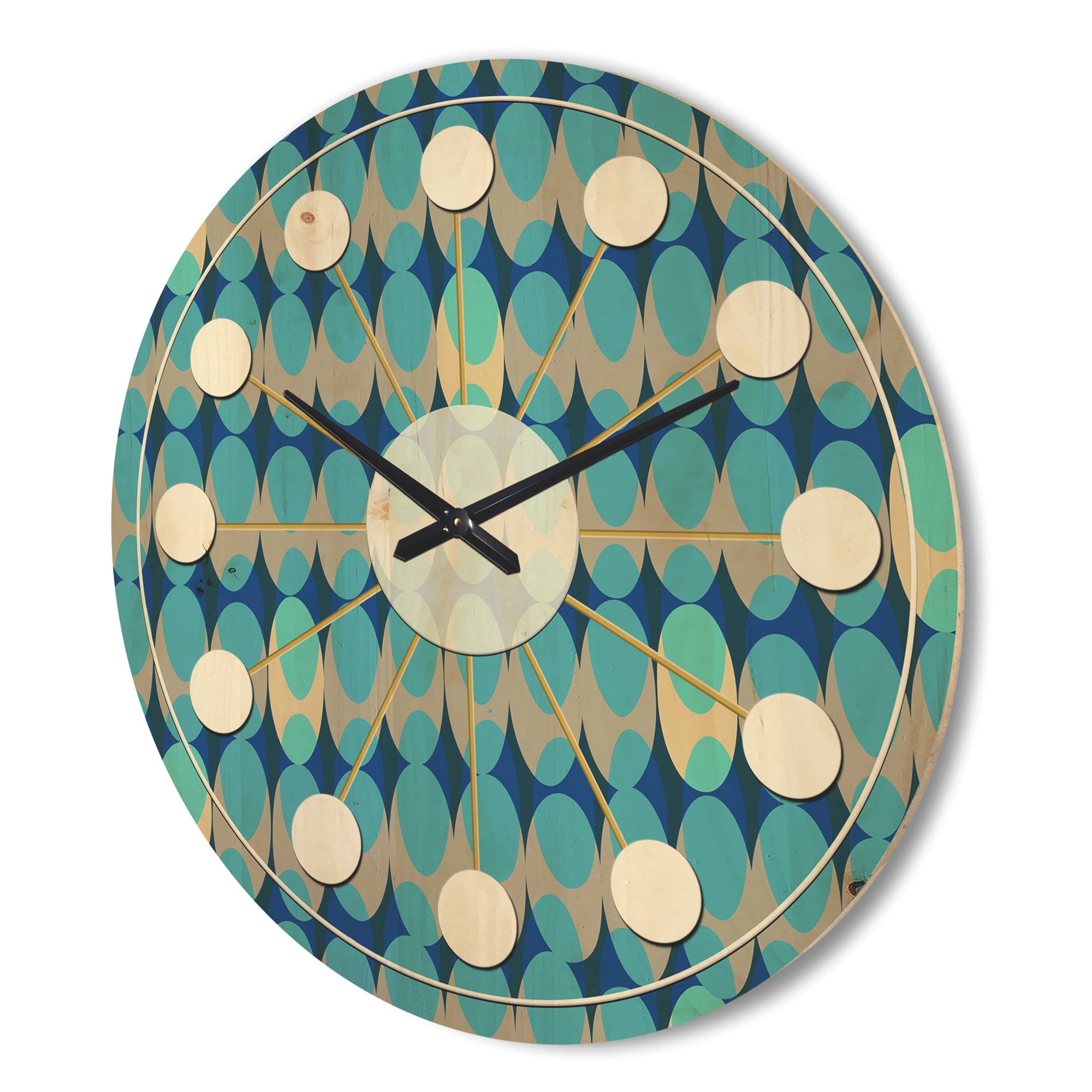 Designart 'Abstract Retro Design XV' Mid-Century Modern Wood Wall Clock
