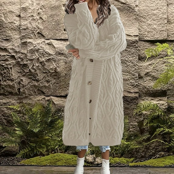 CEHVOM Women Casual Solid Knitting Loose Cardigan Long Sleeve Sweaters Tops