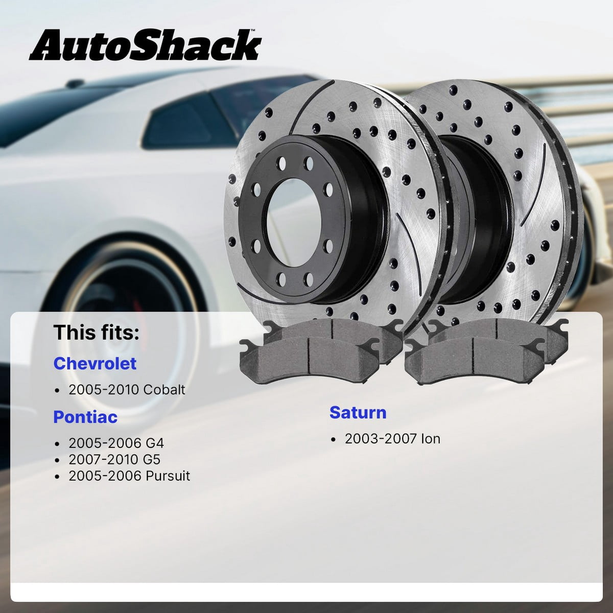AutoShack Front Brake Rotors & Ceramic Pads for Chevrolet & Saturn, Cobalt 2005-2010 Ion 2003-2007, FWD L4 2.2L 2.4L - E-Coated Drilled & Slotted - ShadowGuard - 10.08" (256 mm), 4-Lug