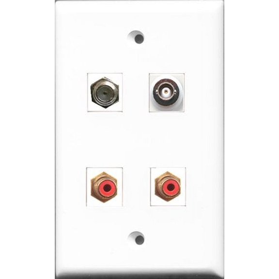 RiteAV - 2 Port RCA Red and 1 Port Coax Cable TV- F-Type and 1 Port BNC Wall Plate