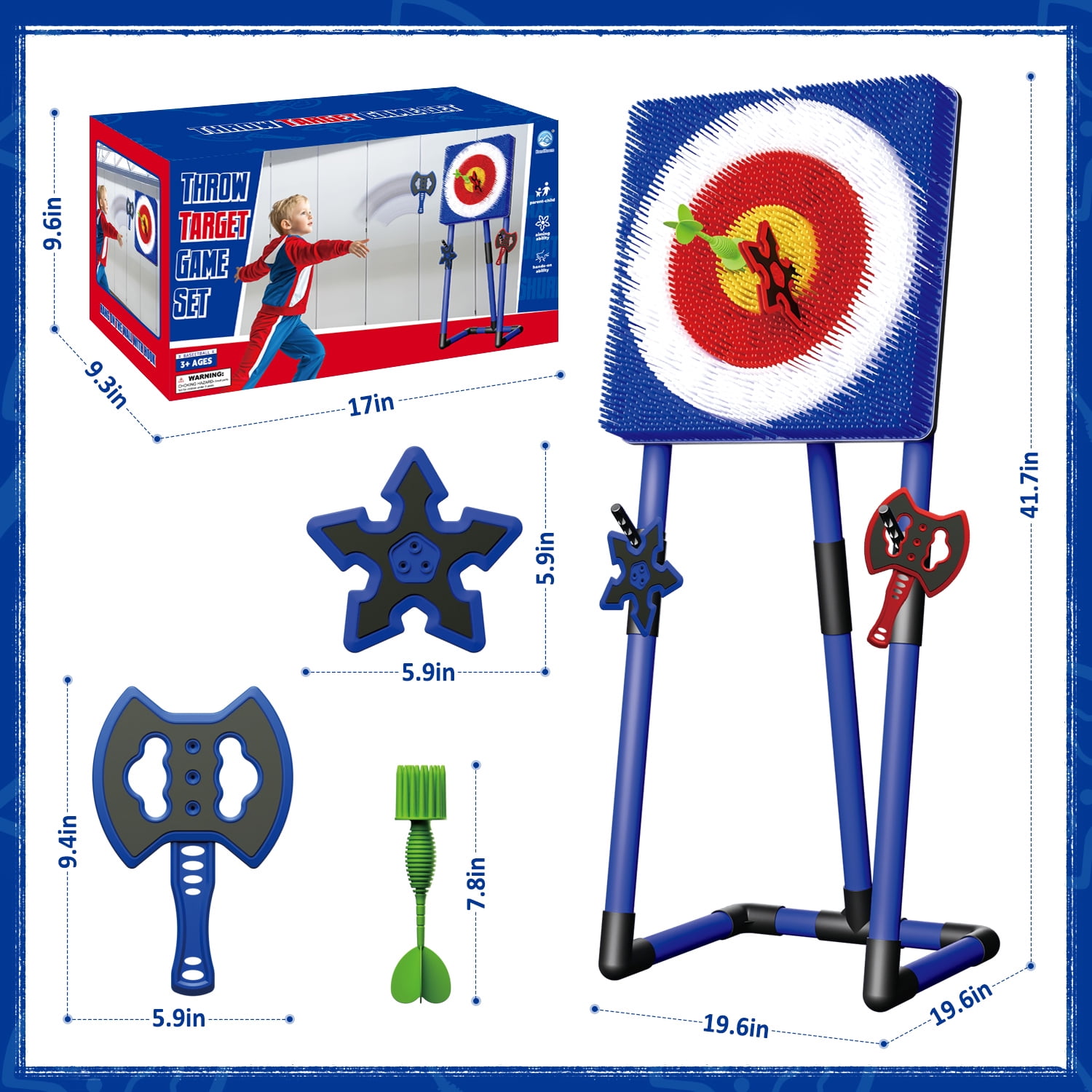 Beefunni Throwing Target Game Set, Dart & Axe Throwing Game Toy Set with Bristle Dartboard, Indoor & Outdoor Game, Birthday Gift for Kids Boys Girls Age 6 7 8 9 10+ Years Old