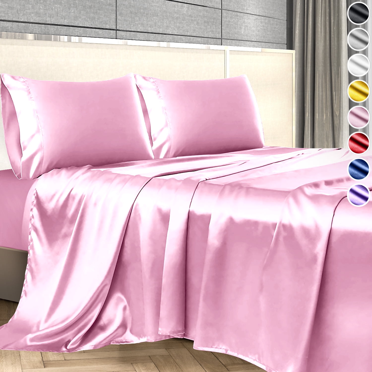 Satin Sheets Queen Size (4 Pieces, 8 Colors), Silky Satin Sheet Set