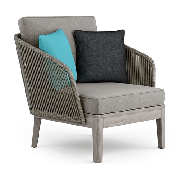 Simpli Home Carmel 32" W Contemporary Outdoor Conversation Chair in Sand Drift Polyester Fabric