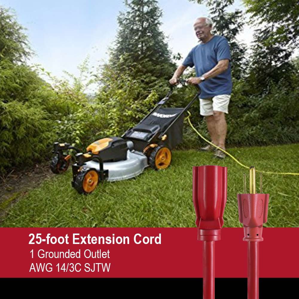 (5 pack) Hyper Tough 25FT 14AWG 3 Prong Red Extension Cord for Indoor and Outdoor Use, 15 Amps