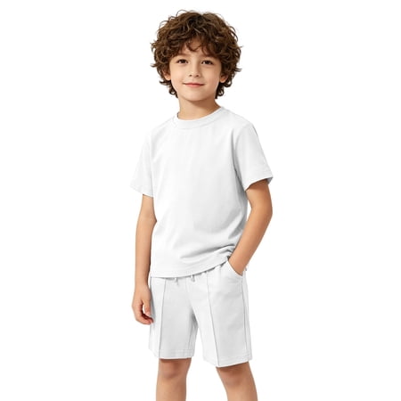 Wxolcjlv Boys Summer Outfits Casual Solid Short Sleeve Top Shorts Two Piece Set Sizes 2-13