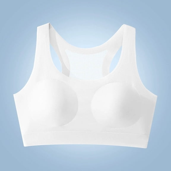 Student Girls Underwear Bras Teen Girls Wireless Seamless Bra with Removable Pad Training Sports Cropped Tops Summer Tops Teens White 9-11Y