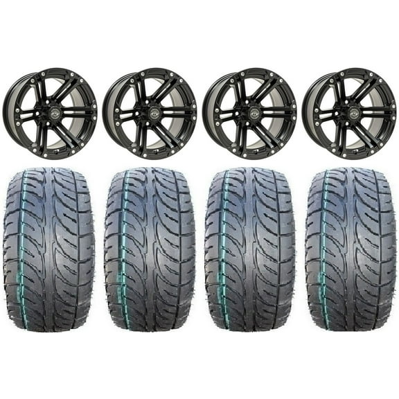 GTW Specter 14" Golf Cart Wheels Black 205x30 Fusion ST Tires E-Z-GO & Club Car