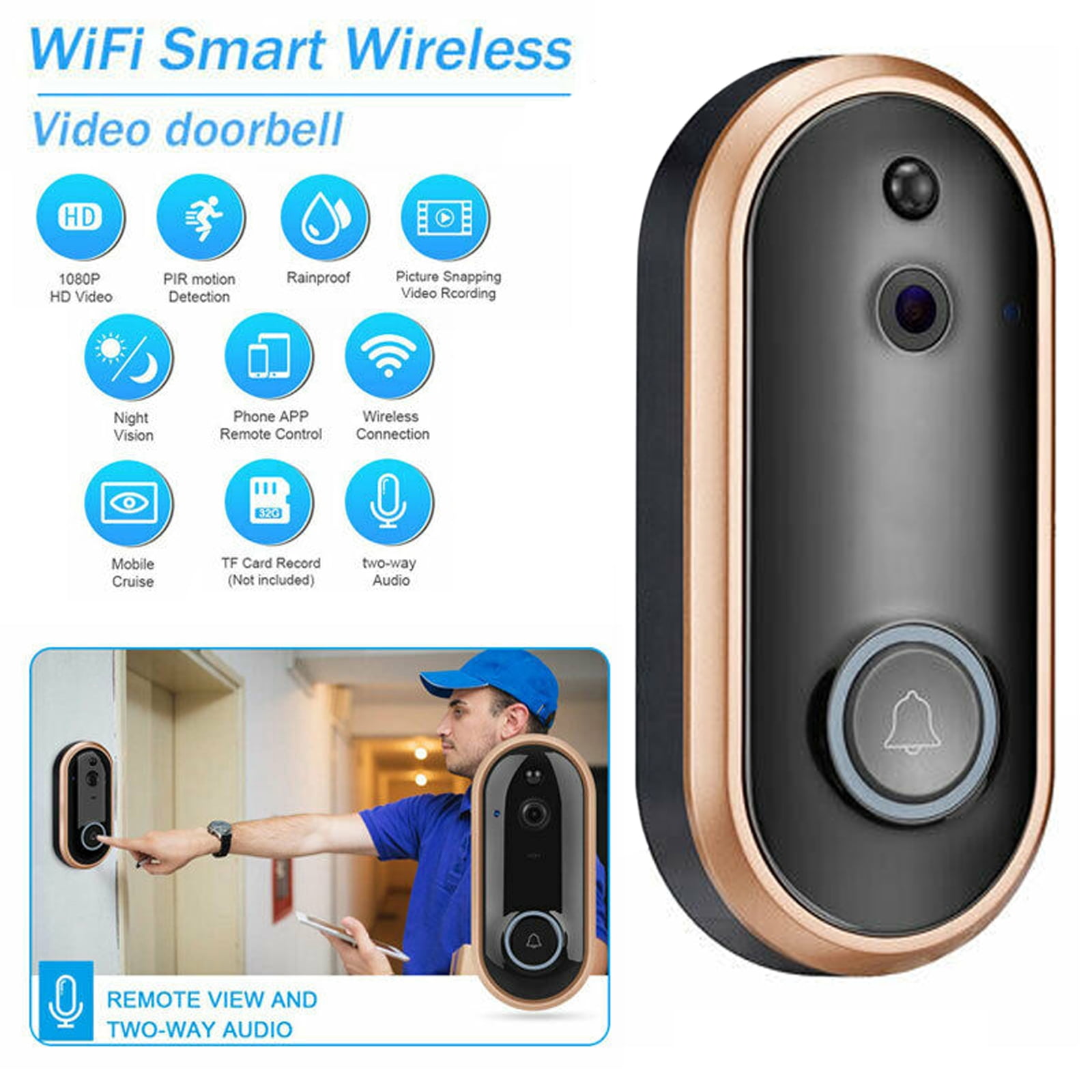 Smart Wifi Doorbell Security Camera Intercom Video Hd Home