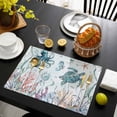 thumbnail image 3 of Teal Turtle Coastal Placemats Set of 8, Octopus Coral Summer Beach Starfish Placemats for Dining Table, Place Mats for Kitchen Tabletop, Waterproof Wipeable Dining Table Mats Set, 3 of 9